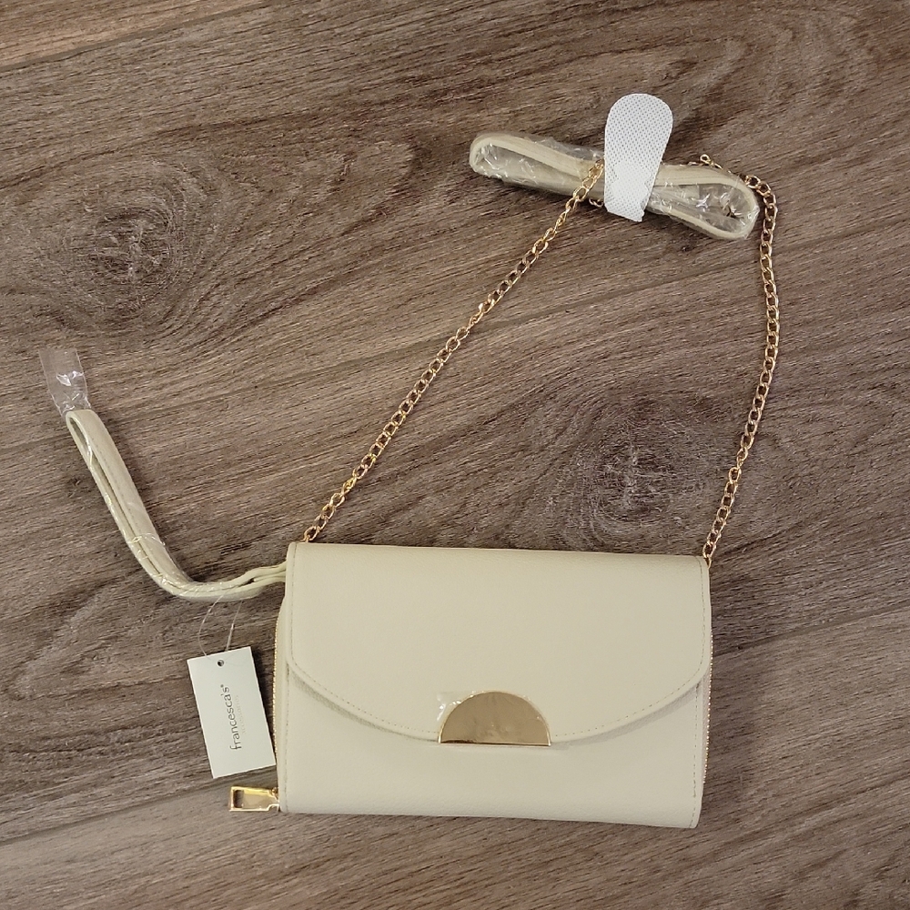 Cream and Gold Crossbody Bag with Chain Strap